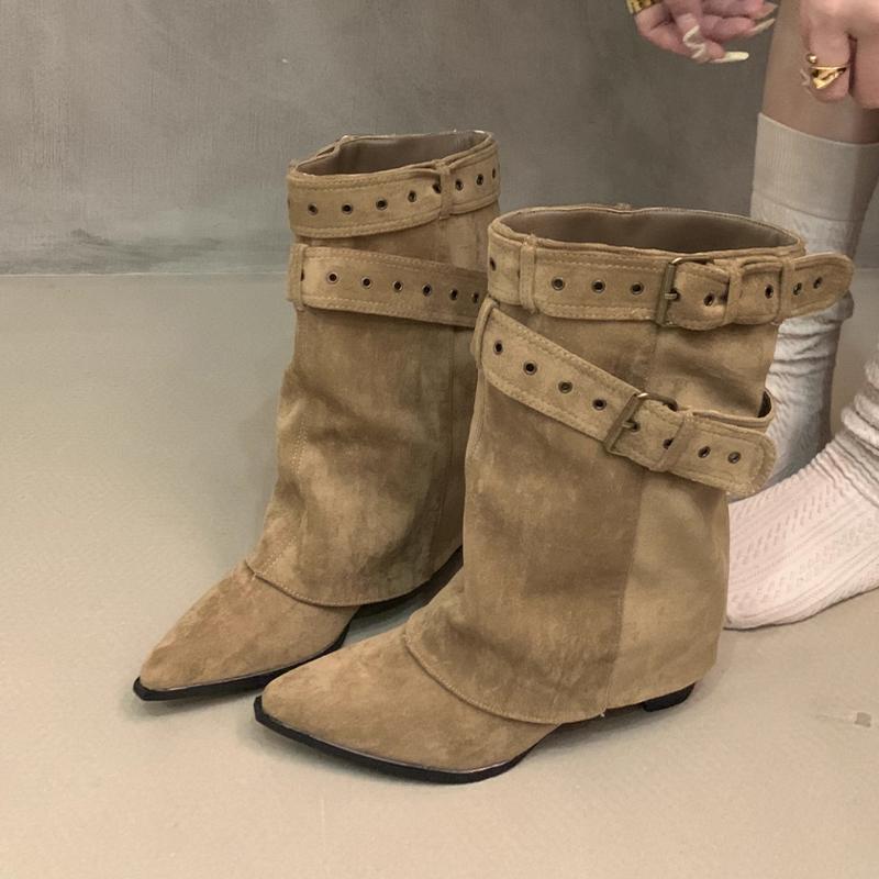 Pointed Toe Women Ankle Boots Suede High Heels Designer Shoes Dress Pumps Woman Botas 2025 Winter Chelsea Boots Mujer