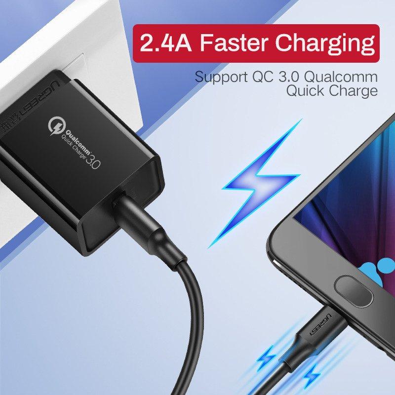 Kabel Usb Do Micro Usb Ugreen  Us289 Qc 3.0 2.4A 0.25M (Czarny)