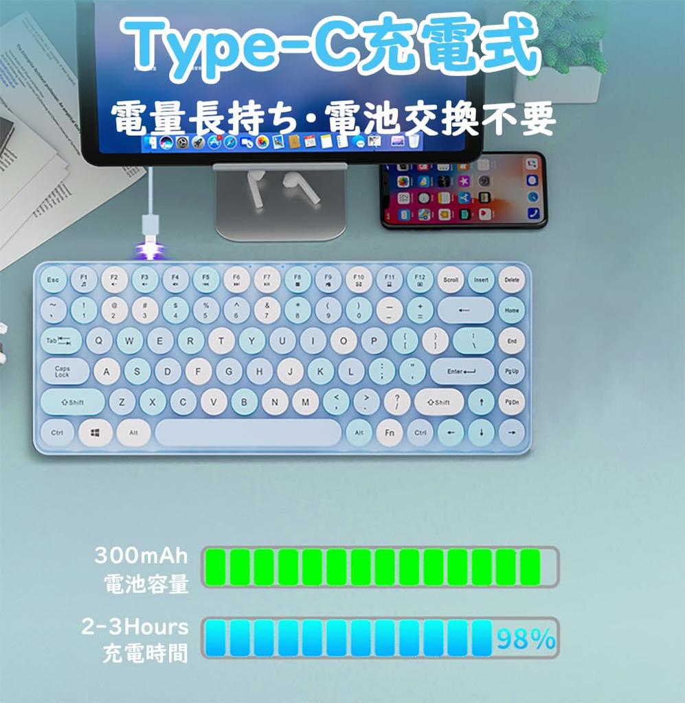 Wireless typewriter wireless English for laptops and PCs keyboard, style, 2.4GHz connection, retro, cute, compact, tenkeyless, layout, Type-C