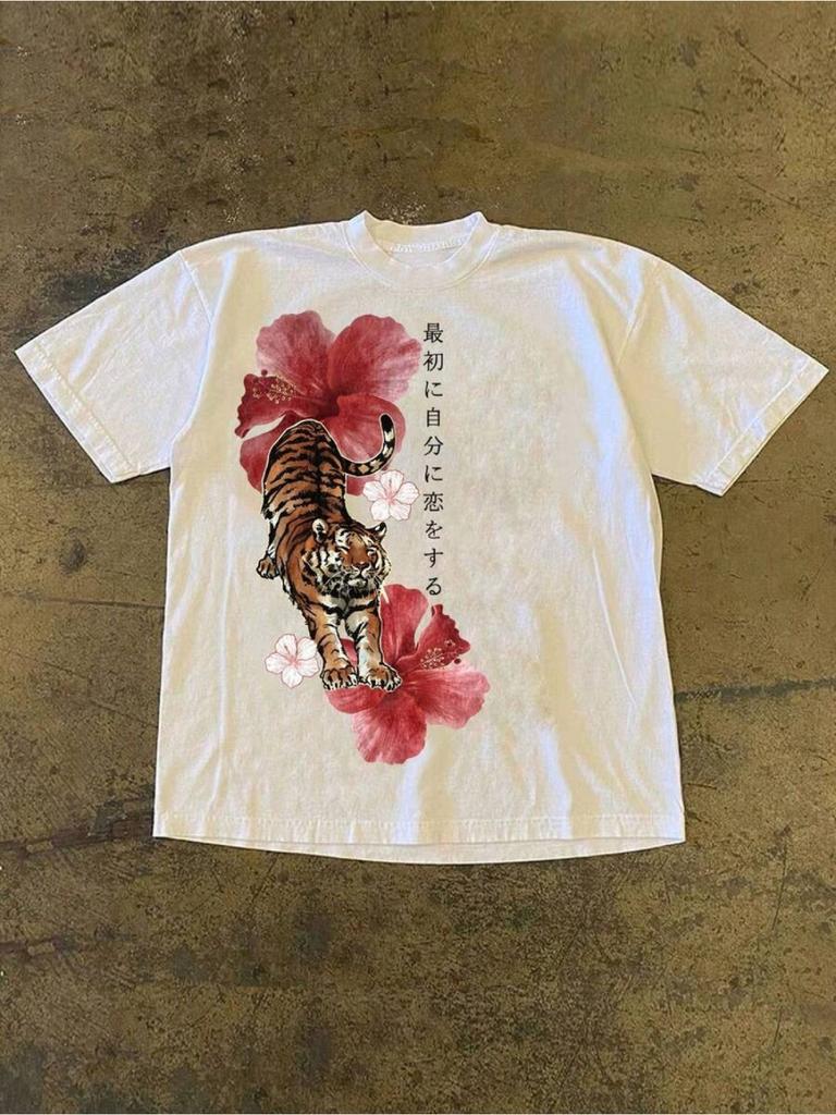 Glimmora Y2K Retro Japanese Flower Tiger Pattern Tshirt A Comfortable Casual Top for Unisex Suitable for Daily Wear