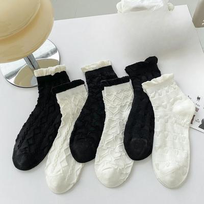 Female Spring and Summer Thin Lovely Sweet Lacy Bubble Mouth Tube All Match Cotton Socks
