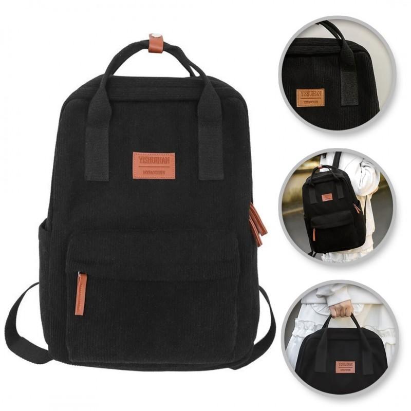 Sports School Backpack Universal Black Corduroy Urban Fashionable