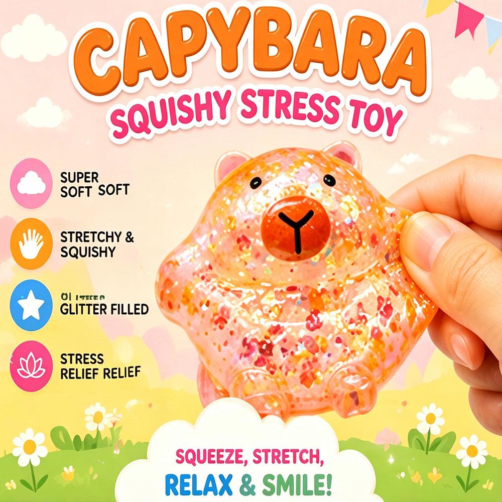 Bai Fen Bai Dolls And Toys Kawaii Capybara Squishy Soft Glitter Gummy Squeeze Figure Fidget Sensory Anti Stress Relief Office Desk Gadget Novelty Gift