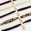 Vintage Leopard Print Flannel Imitation Pearl Stacked Necklace, Geometric Liquid Metal Pendant Collarbone Necklace