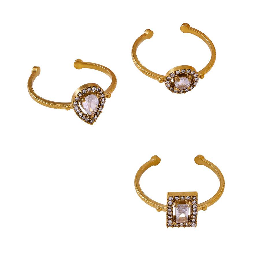 Trendy Light Luxury Water Drop Stone Open Ring with High-End Style