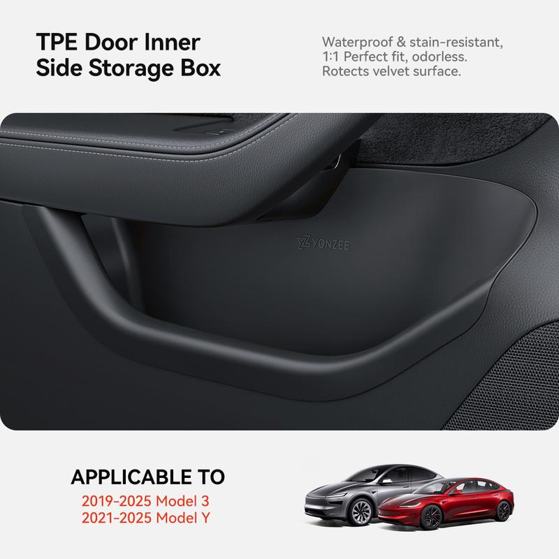 YZ For Tesla Model 3 Y Highland Juniper Car Door Side Storage Box Front Rear Side TPE Door Storage Organizer Tray Accessories
