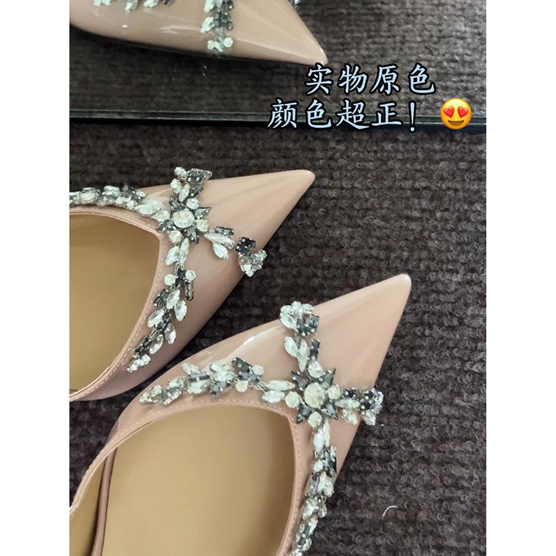 New Nude Rhinestone Temperament Pointed High Heels Female Sexy Royal Sister Spring and Autumn Beautiful Light Mouth Single Shoes