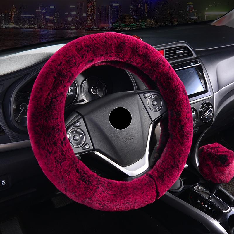 Cream Faux Fur Plush Steering Wheel Cover - Winter Warm, Women's Handle Cover.