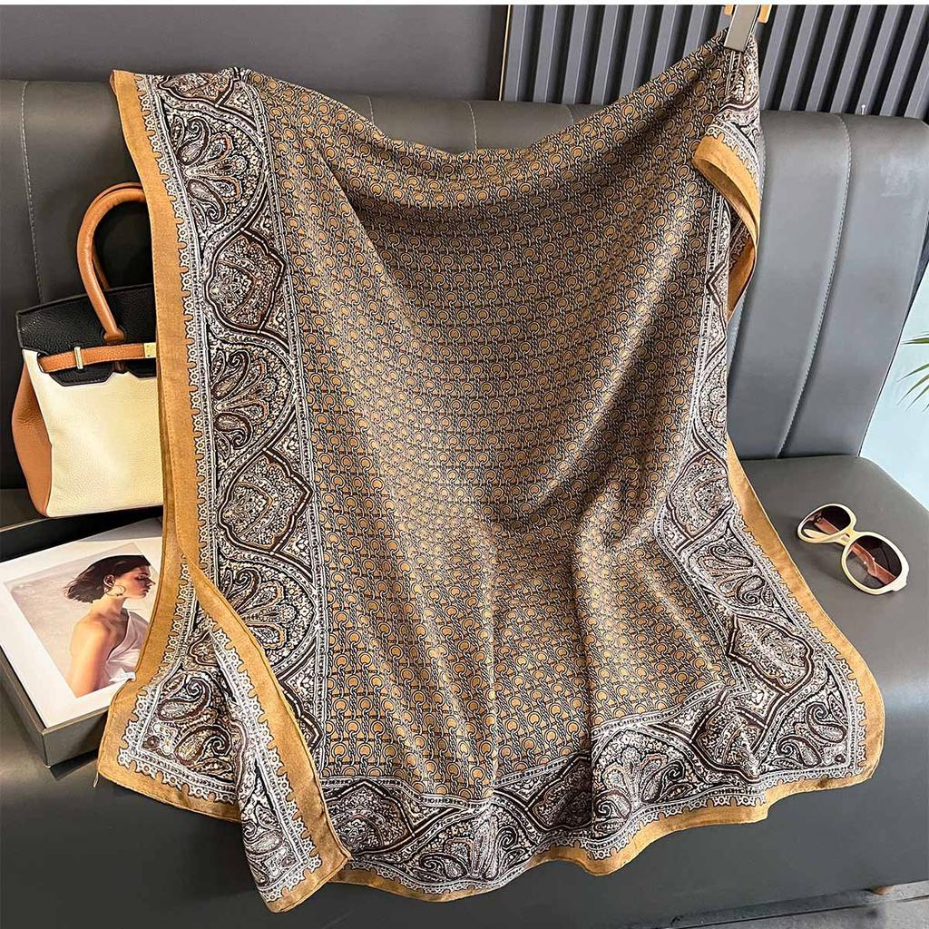 2025 New High End Retro Silk Scarf Women Spring Autumn Paisley Cotton Linen Scarves Fashion Shawl Warp Headband Bandana Hijab