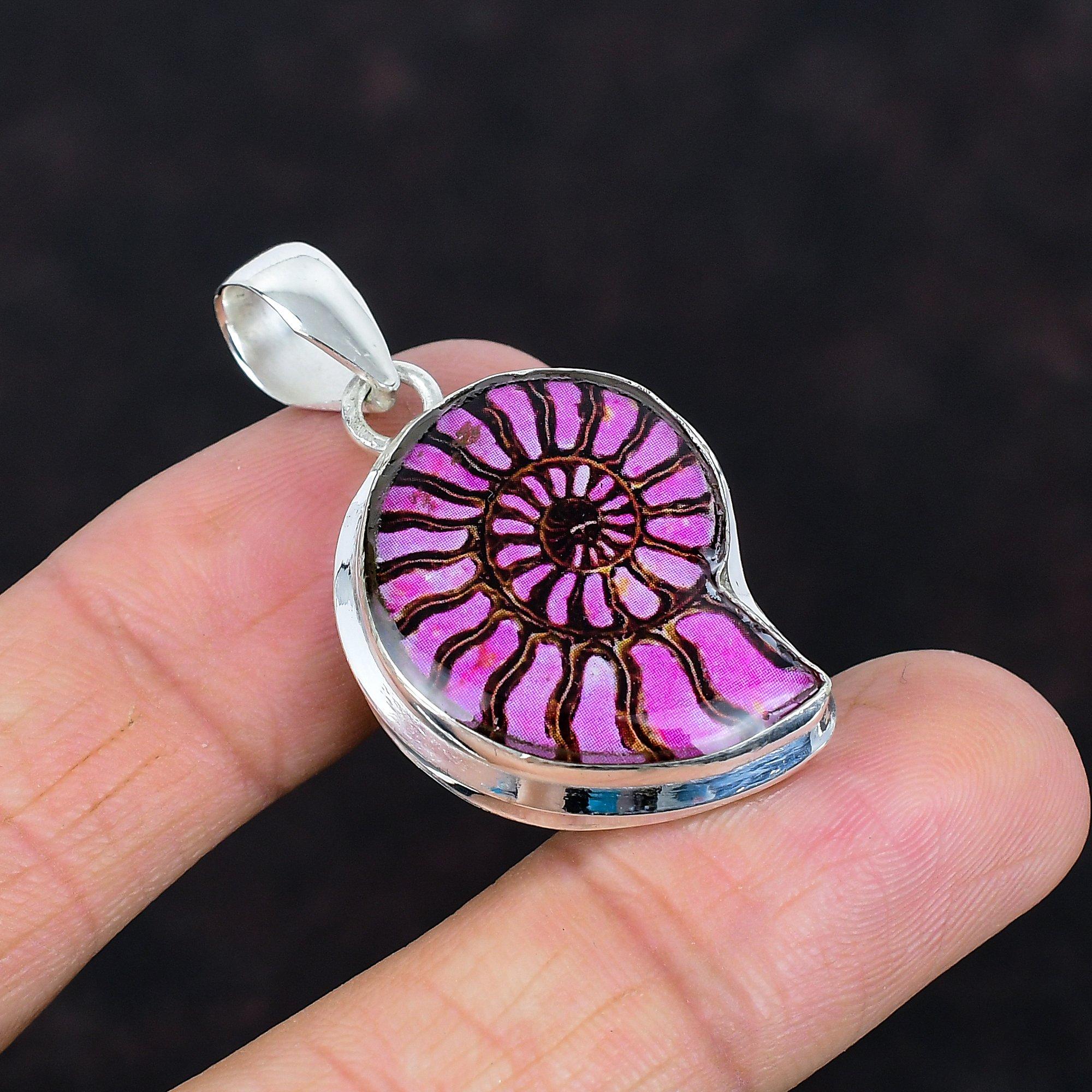 

Pink shade ammonite fossil pendant 925 sterling silver pendant gemstone handmade pendant silver jewelry anniversary gifts brand new pendant