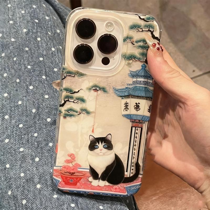 

New Chinese Style Cat Courtyard pattern Phone Case for iPhone 17 16 15 14 13 12 11 Series Pro Max Plus Double Layer Protection iphone 17 Air