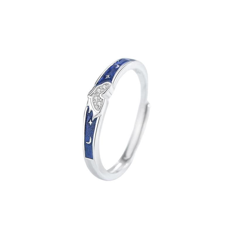 Tichya Original Zodiac Horse Couple Rings: Star Moon Design, S925 Sterling Silver, Enamel Finish, Adjustable Size.