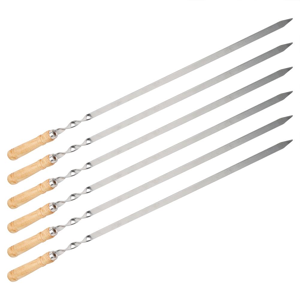 6Pcs Stainless Steel BBQ Sticks Grill Skewers BBQ Flat Skewers Grilling Tools for Kitchen