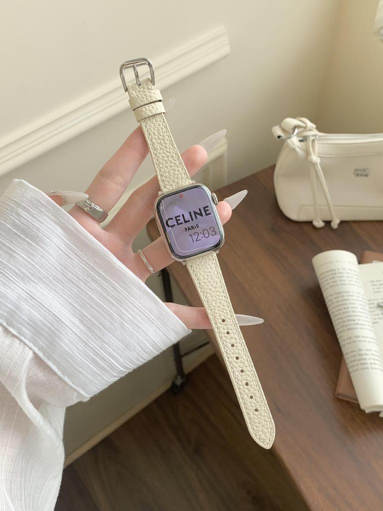 Pasek z cielęcej skóry licowej Lychee Grain do zegarków Apple Watch S10/iWatch 98765SE i Huawei GT5/GT4 – styl damski