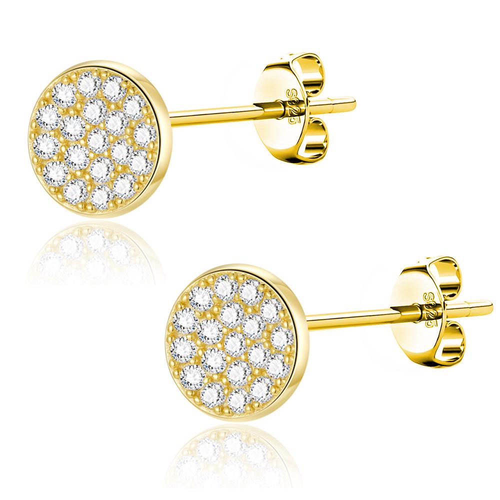 

Унисекс круглые серьги-пусеты из серебра 925 пробы с цирконами золотой