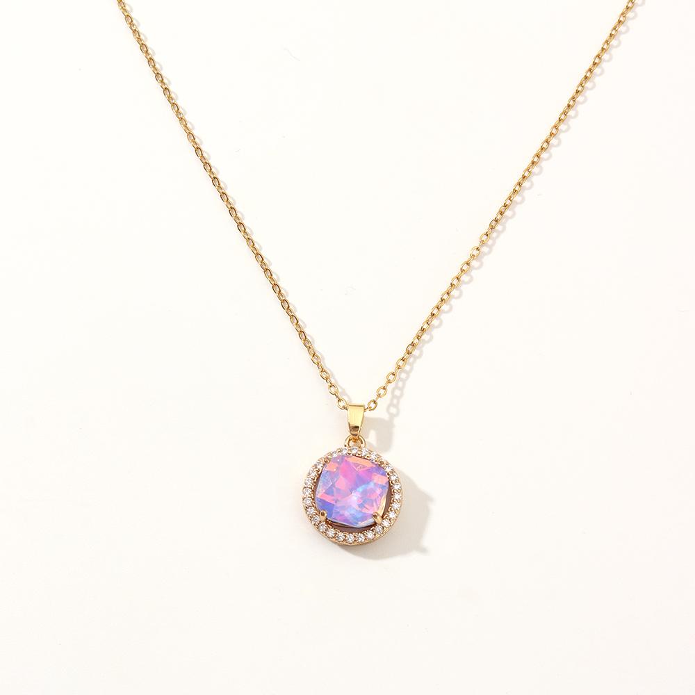 1 Piece Trendy Colorful Round Zircon Pendant Necklaces for Women Gold Color Stainless Steel Necklace Jewelry Party Accessories