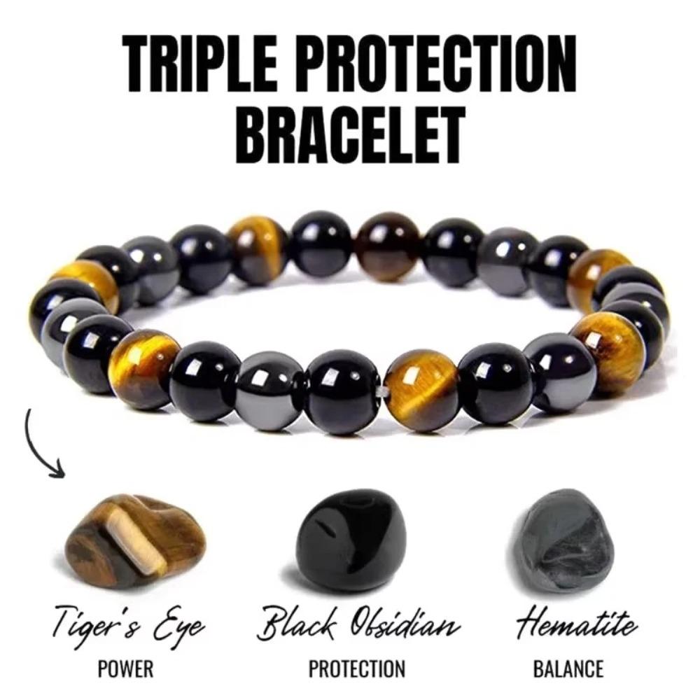 Natürliche schwarze Obsidian-Hämatit-Tigerauge-Perlen-Armbänder für Männer zum magnetischen Gesundheitsschutz für Frauen Seelenschmuck Pulsera Hombre