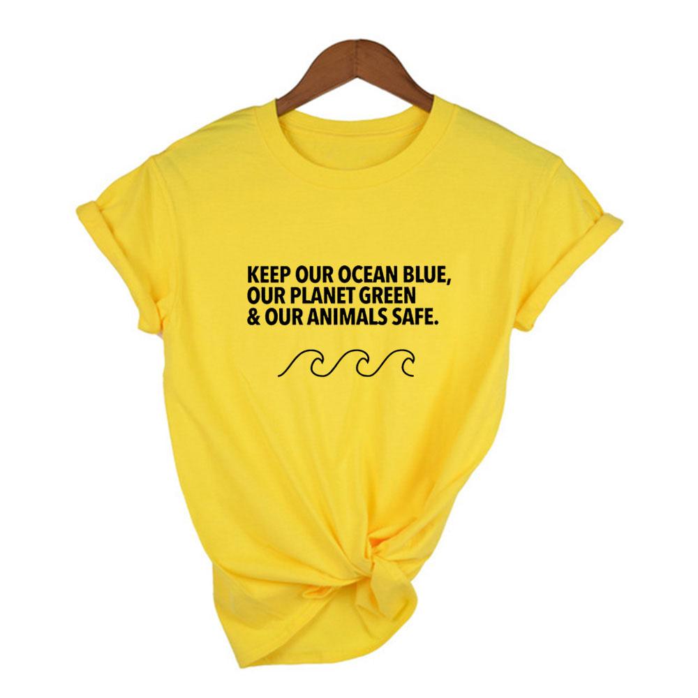 Keep Our Ocean Blue Clean Plastic Free Women T Shirt Protect The Earth Slogan Summer