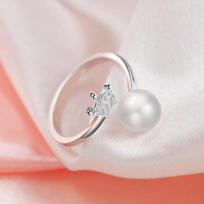 Zircon Crown Ring with Imitation Pearl - Fashionable Gift for Girls