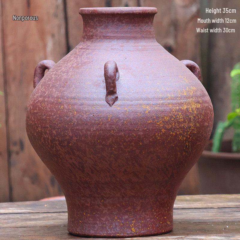 Large Retro Handmade Ceramic Planter for Succulents and Bougainvillea - Aged Coarse Pottery for Hotel and B&B Decor.