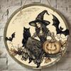2D Flat Witch Wooden Pendant, Witch, Cat, Bat and Pumpkin Design, Suitable for Home Office Cafe Bar Party Decoration Halloween Gift