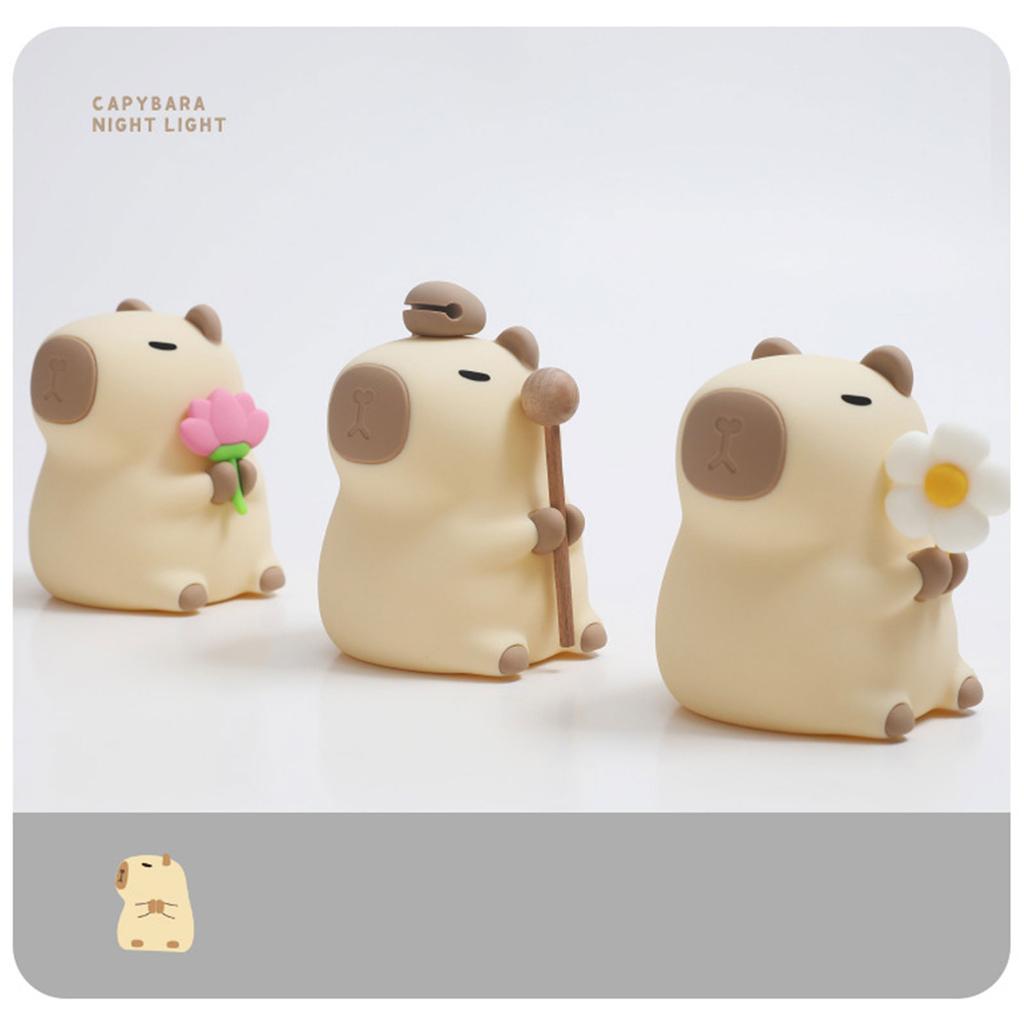 Silicone Capybara Night Light Figurine Soft Touch Control USB Rechargeable Cute Animal Decoration