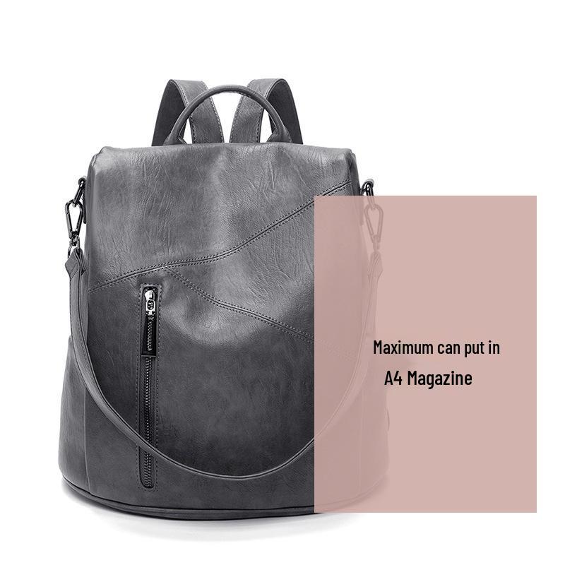 Korean Style Women's Soft Leather Anti-theft Backpack - Versatile, Large Capacity, Double Shoulder for Casual Travel, 2026 Summer