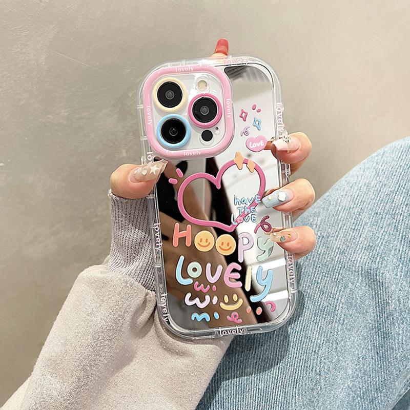 

Lovely Girl Heart Mirror Phone Case For iPhone 11 14 15 16 17 Pro Max Shockproof Back Cover iPhone 15 Pro