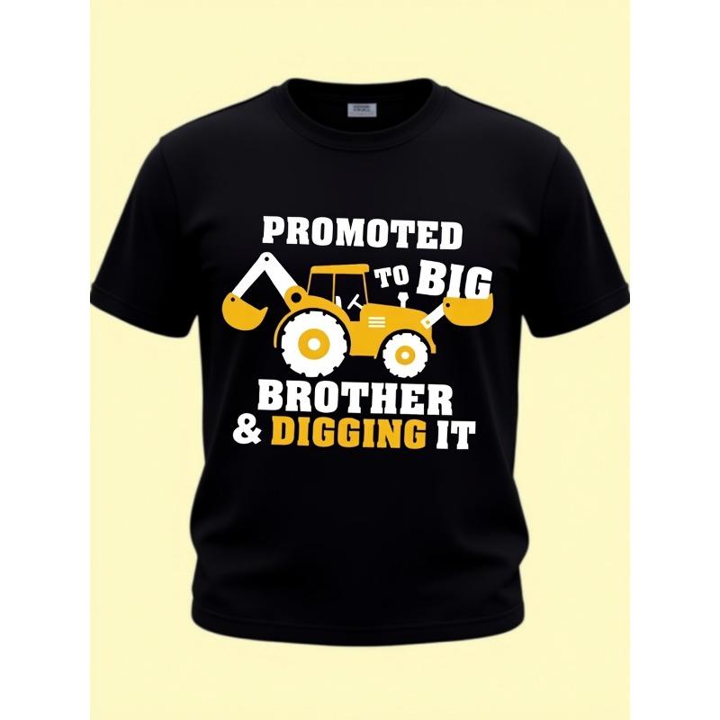 European sizes Children Boys' Summer Fashion T-Shirt "Promoted to Big Brother" Excavator Print Cute Short Sleeve Casual Top