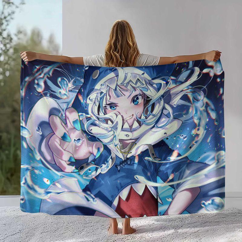 Gawr Gura Hololive English Cute Cartoon Flannel Blanket,Ultra Soft Warm Plush Throw for Home Bedroom Bed Sofa Cover Picnic gift