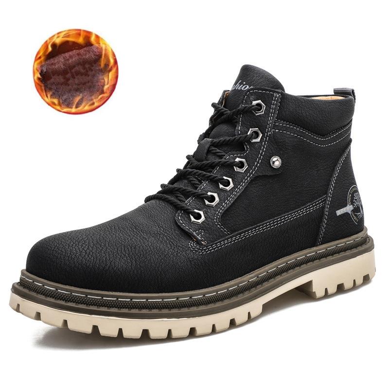 Pánské vysoké nadměrné podzimní a zimní pánské kožené boty Britské boty Pánské ležérní pracovní boty, Vysoké semišové boty