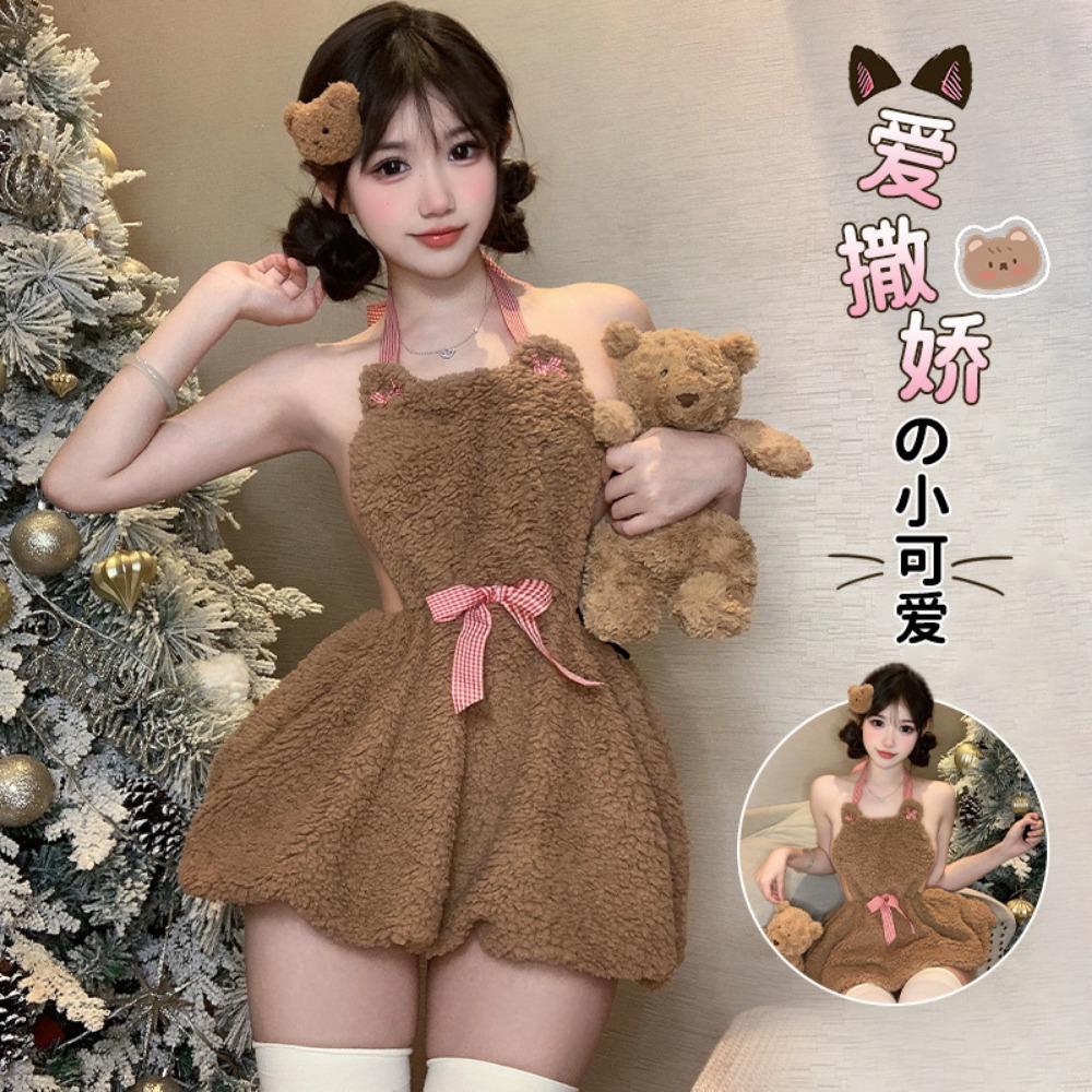 Plush Backless Short Skirt with Neck Bear Two-dimensional Cute Maid with Sexy Underwear Female Cosplay F571