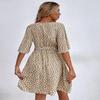 Sweet Fresh Summer New Arrival Fashion V Neck Dots Printing a Words Cinched Waist Pullover Lotus Leaf Sleeve Dress Dress