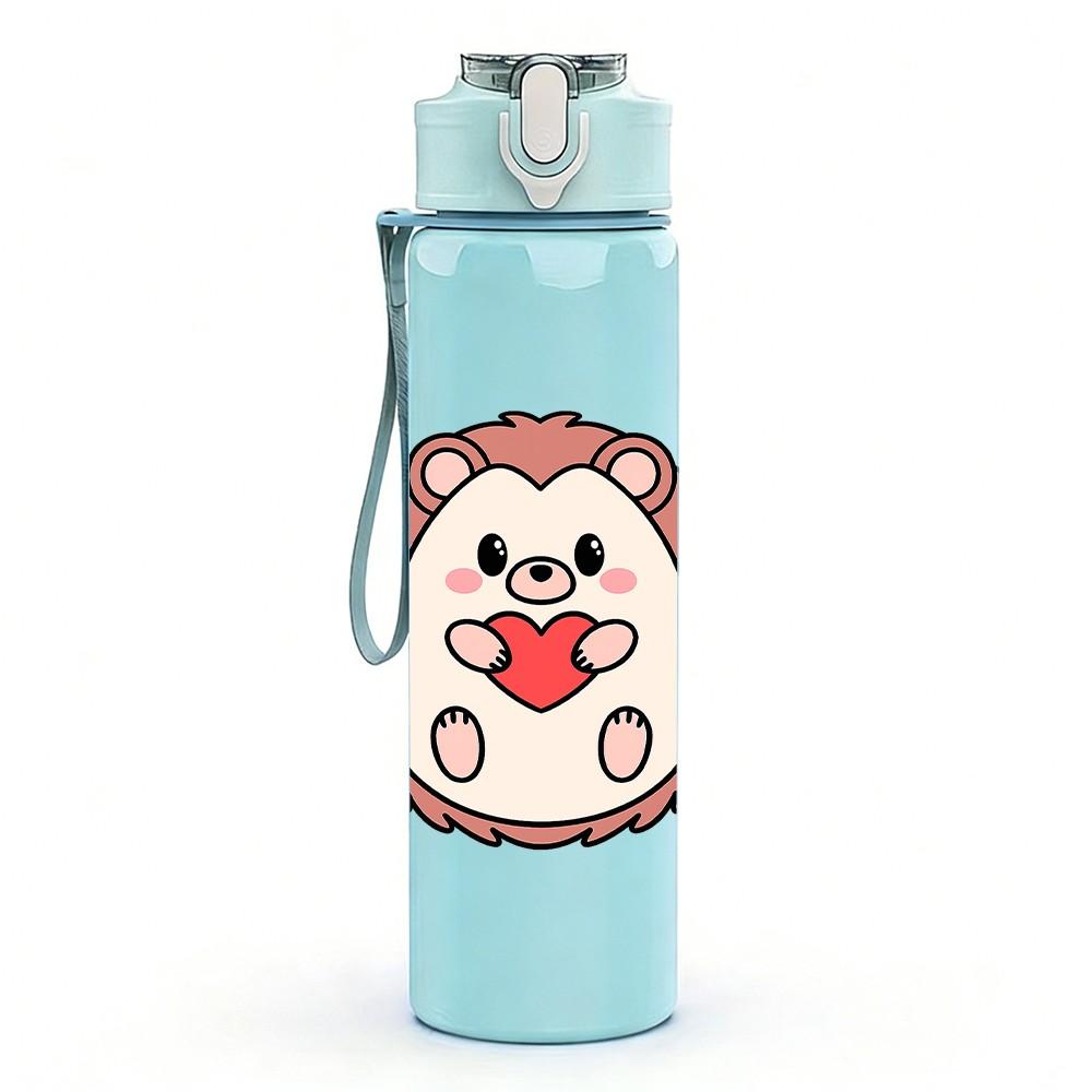 1PC Heart Cartoon Pattern 750ml Color Plastic Sports Water Bottle Leakproof Flip Straw Lid Suitable for Sports Office Home Use