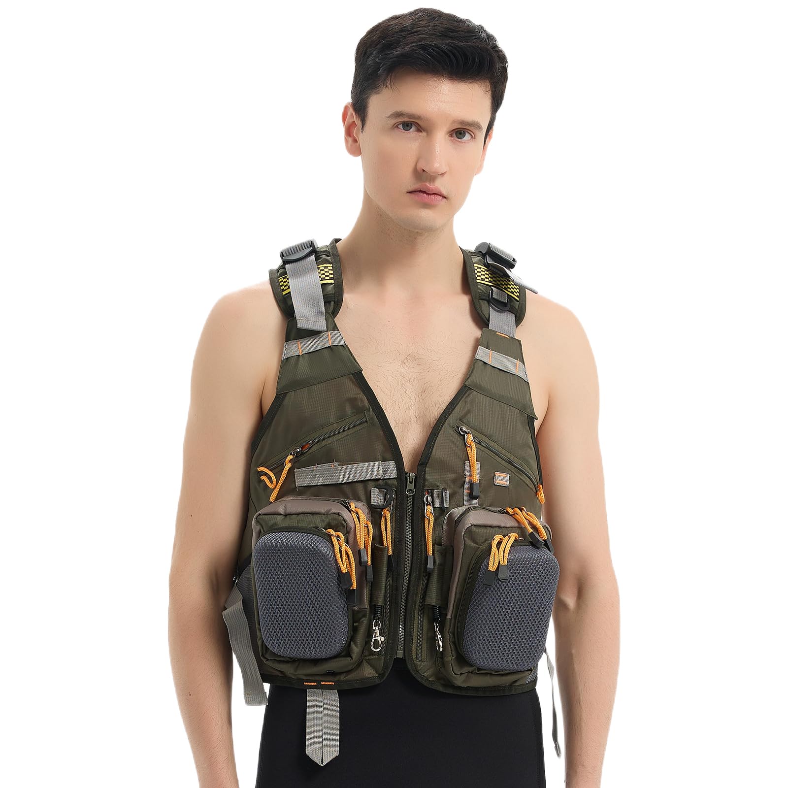 

Сетчатый рыболовный жилет MORGEN SKY с множеством карманов для и дышащий и унисекс для улицы и Доступен в и Плюс B36 Один Мужской Рыболовный, Рабочий, зелёный