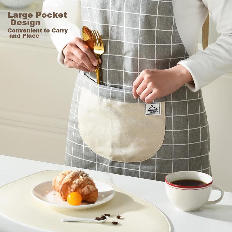 MAXCOOK Apron, Thick Fabric Kitchen Apron, Stain-Proof, Oil-Proof, Waterproof Home Apron, Gray MCPJ8434