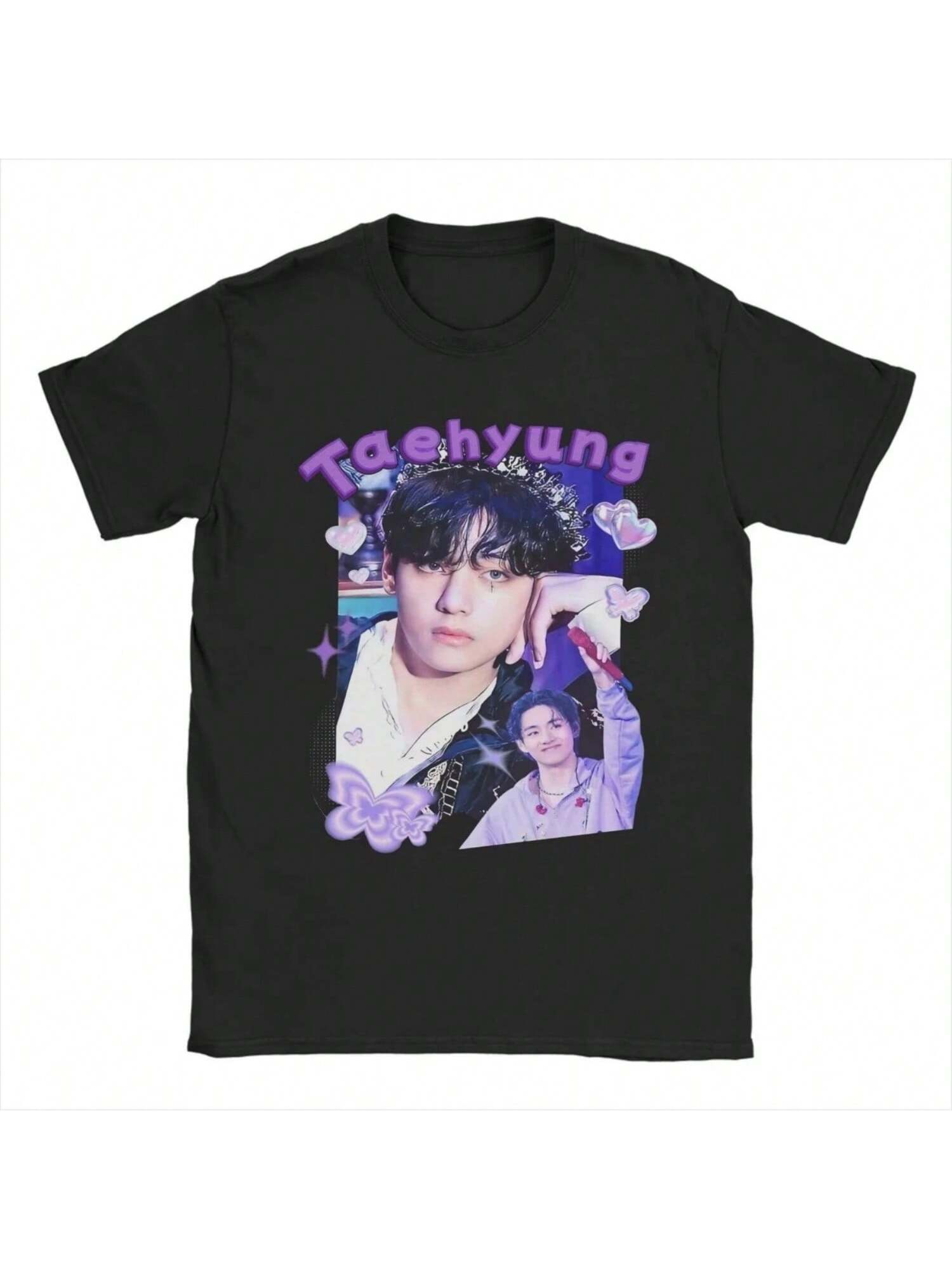 

Kpop Тэхён V Мужские футболки Безумная футболка Футболка с коротким рукавом и круглым вырезом Хлопок Одежда больших размеров8 S