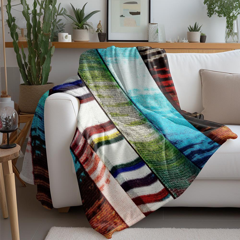 Colorful Striped Knit Blanket Throw Blanket Sofa Bed Bedspread Home Decor Gift