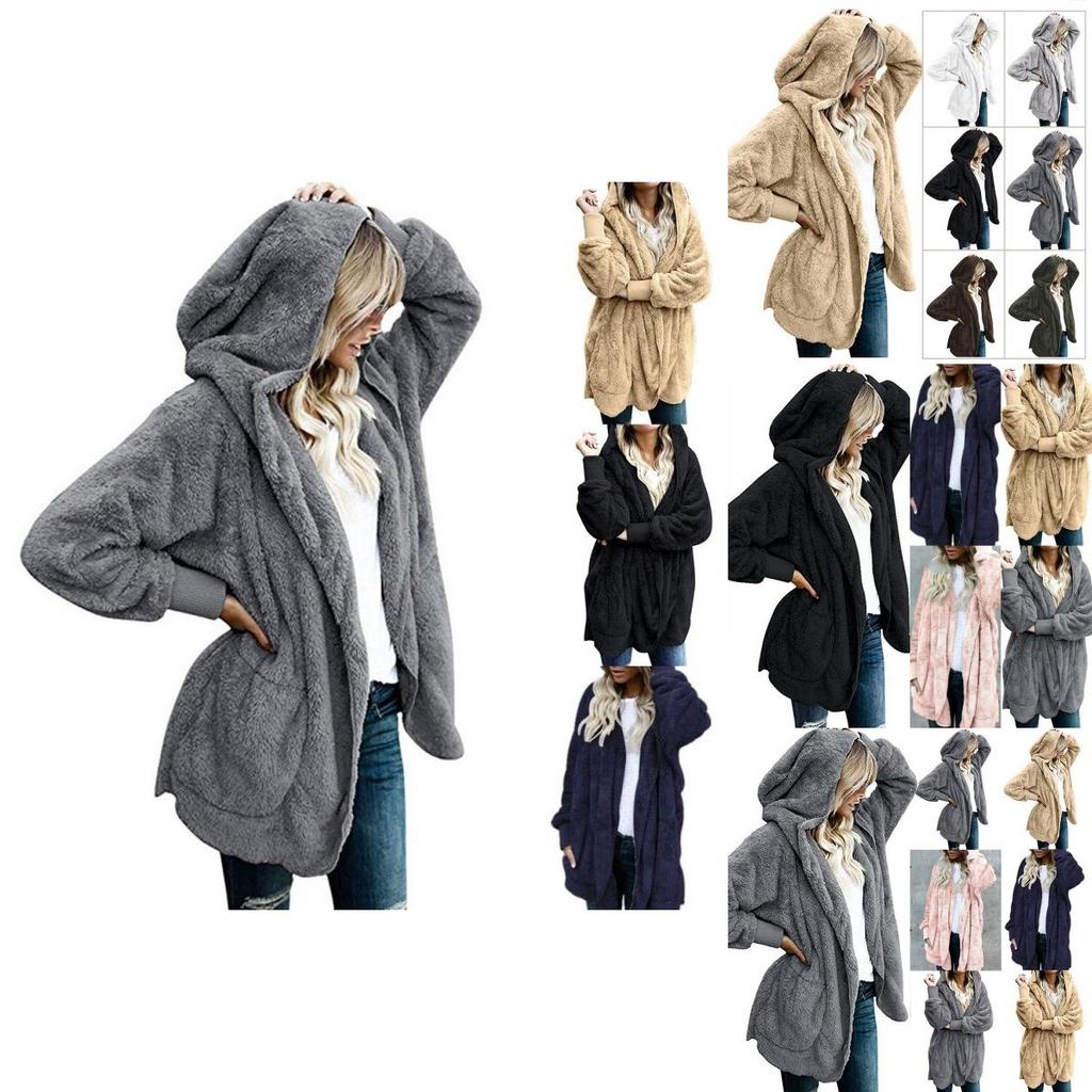 Cozy Women Winter Fluffy Coat Fleece Fur Jacket Teddy Bear Hoodies Soft Material