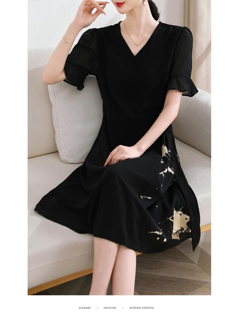 Elegant V-Neck Summer Dress for Women Aged 40-50
