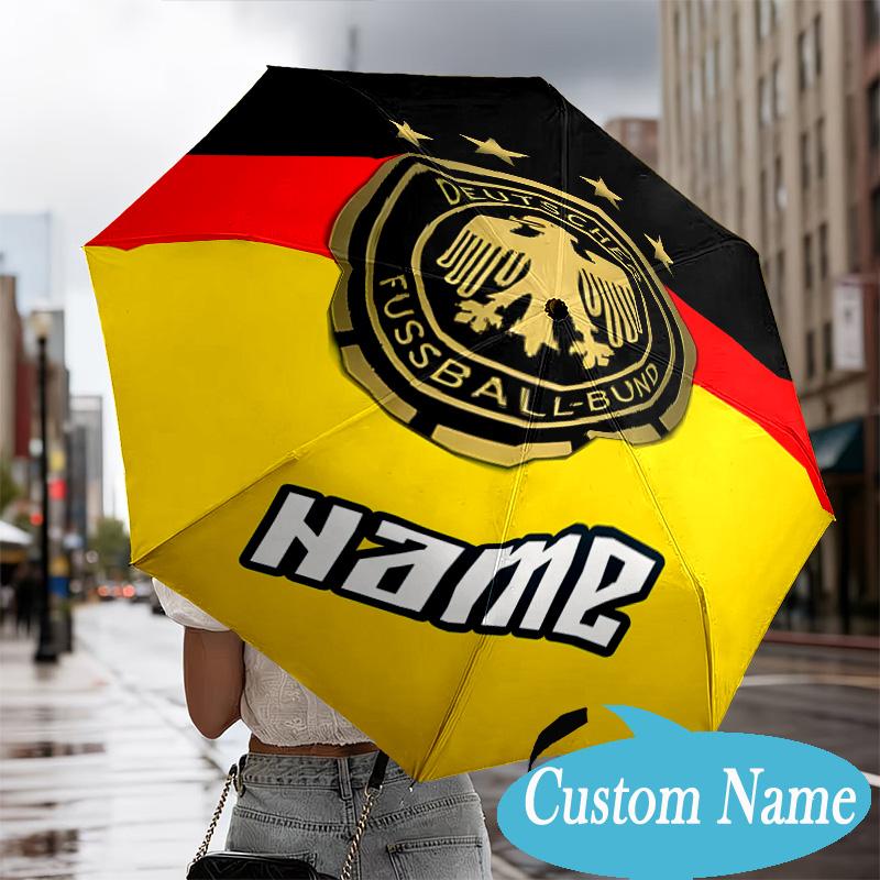 Custom Name German Football Crest Umbrella Folding Umbrella, Automatic Umbrella - 8-Frame for Travel, Casual Lightweight Personalized Gifts
