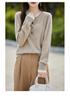 Women's Retro Color Block 100% Wool Round Neck Sweater - Slimming, Versatile, Stylish Knitwear for Autumn/Winter