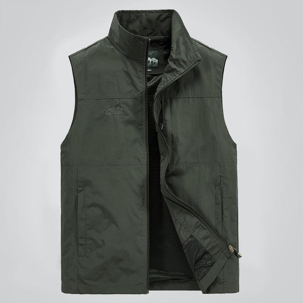 Fashion Men Casual Solid Outdoor Quick-drying Vest Jacket Tops Blouse