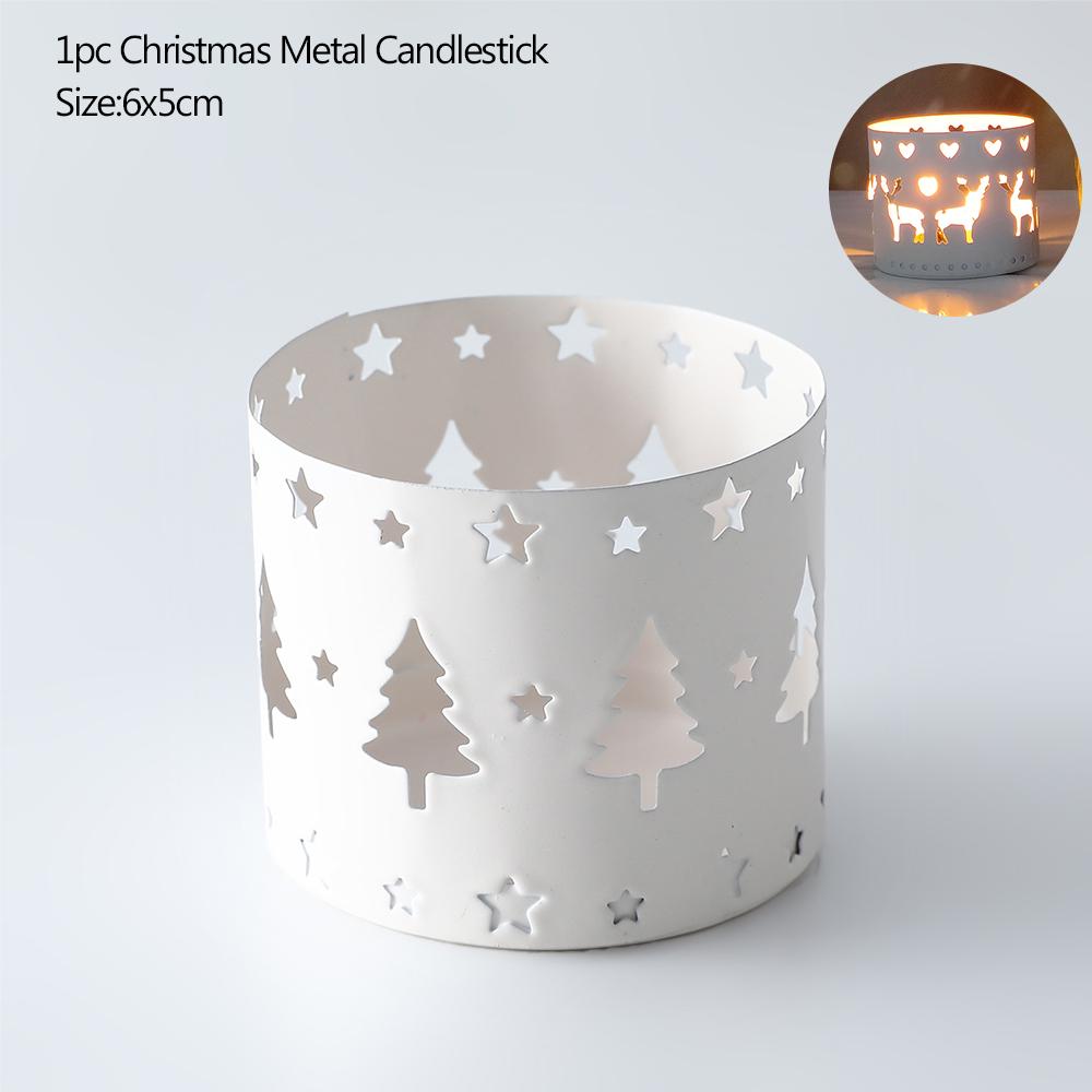 Świąteczny Żelazny Ażurowy Świecznik Śnieg Choinka Wesołych Świąt Dekoracje na Imprezę Domowe Ozdoby na Stół Noel Navidad Nowy Rok