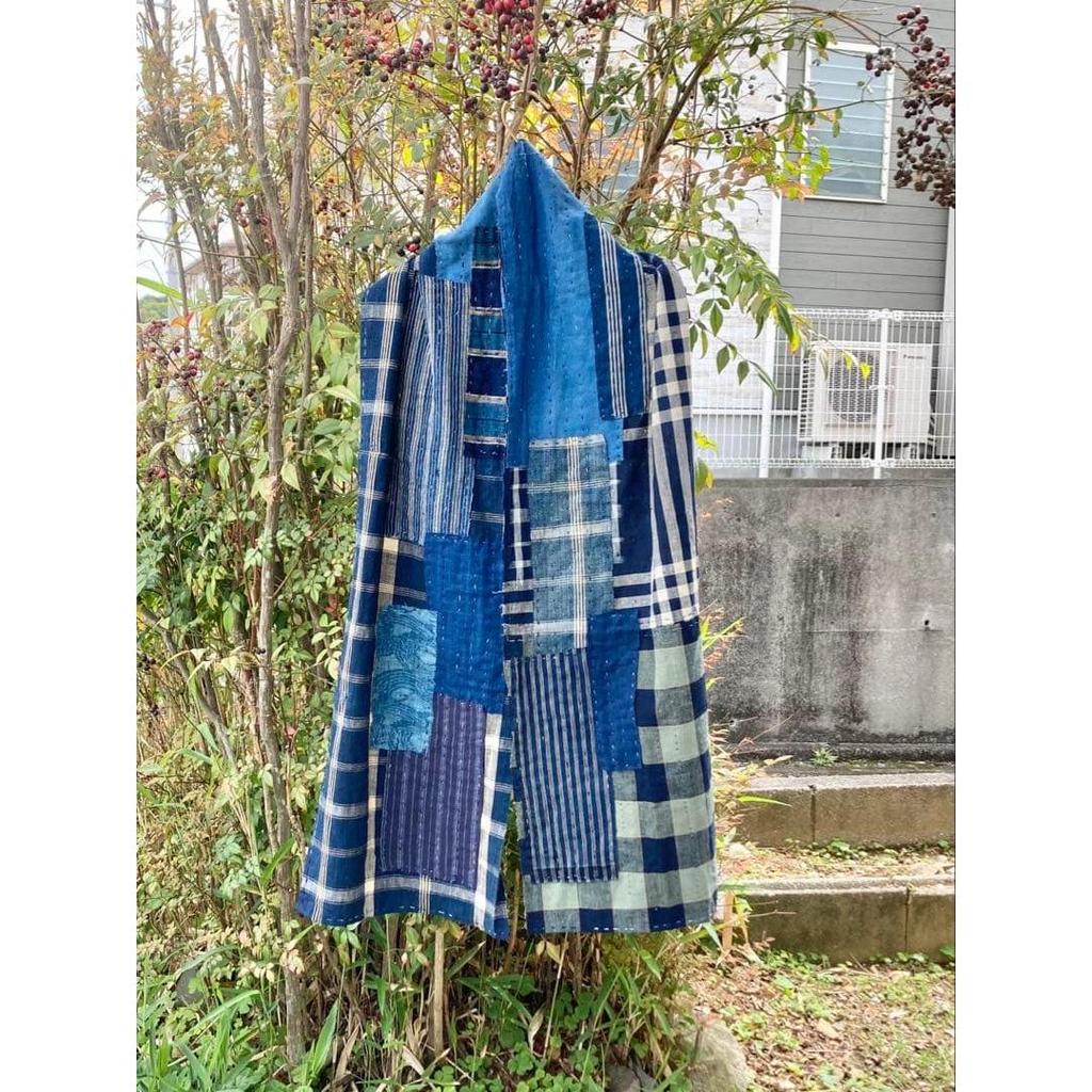 Used B55 Rags, Stole, Old Cloth, Remake, Indigo Dye, Patchwork, Sewing, Sashiko