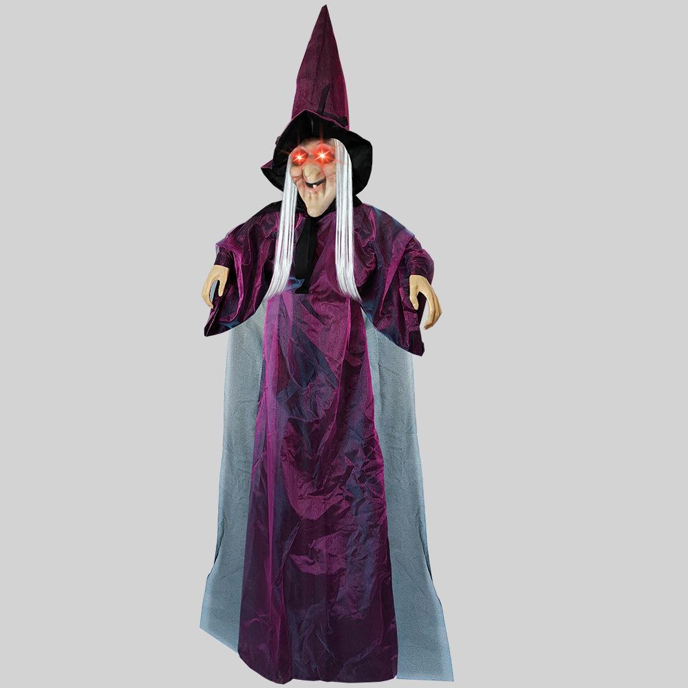 Lila Geräuschaktivierter leuchtender schreiender Hexenanhänger für Halloween-Spukhaus-Dekoration