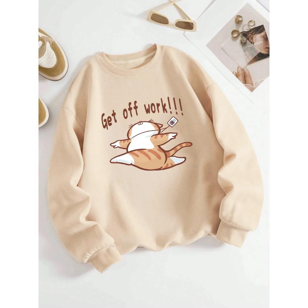 Saia do Trabalho Estampas de Gato Felizes Moletons Femininos Inverno Básicos Pulôveres Lã Quente Macio Moletons Femininos Roupas de Outono