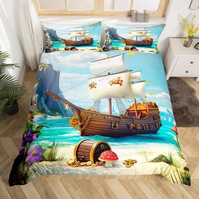 Piraten Totenkopf Bettbezug Sets für Jungen Kinder Männer Teenager Queen Leichte Bettwäsche Sets Nautisches Bettwäscheset Schlafzimmerdeko Keine Bettdecke