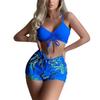 High Waist Bikini Set für Damen Zweiteiliger Badeanzug Bauchkontrolle Rüschenoberteil & Shorts Bademode Strandurlaub Badeanzug