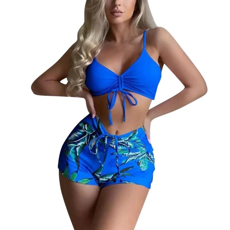 High Waist Bikini Set für Damen Zweiteiliger Badeanzug Bauchkontrolle Rüschenoberteil & Shorts Bademode Strandurlaub Badeanzug